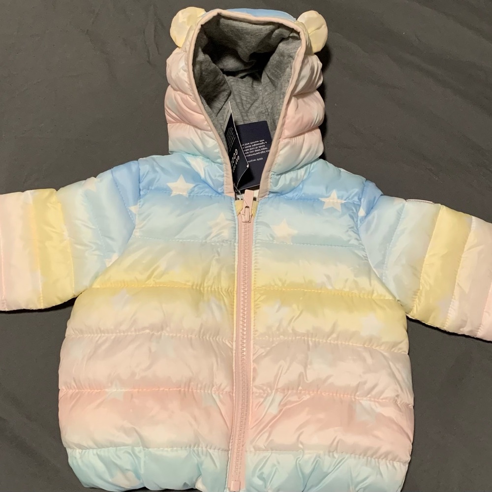 Baby Gap Girls Ombre Star Puffer Bear Ears Hoodie Jacket  0-6 Months